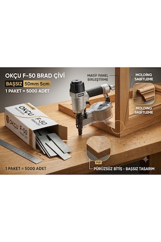 F-50 Brad Çivi Havalı Çivi Çakma Aleti Çivisi Başsız 50 Mm 5 Cm 1 Paket 5000 Adet