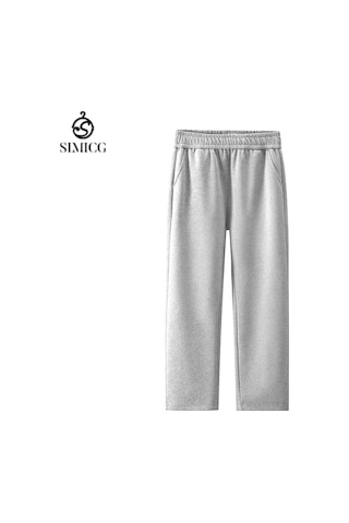 Erkek Rahat Bol Spor Pantolon Düz Renk İlkbahar Sonbahar Kış Erkek Pantolonu Açık Gri