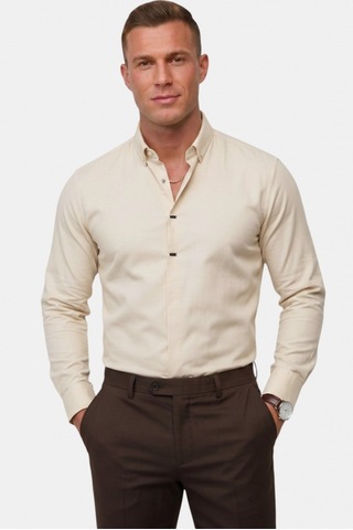 Deep Sea Deepsea Krem Slim Fit Likralı Kolay Ütülenebilir Gizli Düğmeli Erkek Gömlek 2602614