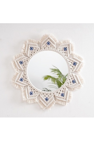 Pazly Suntek Saçaklı Makrome Magideal Ayna Ks Beyaz