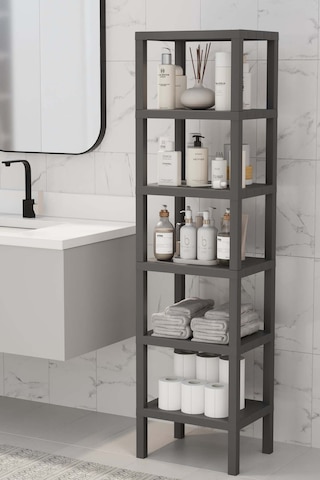 Shelf 6 Katlı Düzenleyici Plastik Raf Ünitesi Gri, Kitaplık, Mutfak, Banyo Rafı Dolabı Gri