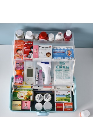 Moveevo Ev İçi Büyük Kapasiteli Çok Katlı Beyaz Orta Boy İlaç Kutusu - Acil Tıp Ve İlaç Saklama Gereci Beyaz