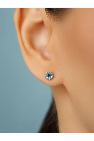 Veronika 925 Ayar Gümüş Köpük Küpe Mavicubic Zircon Taşlı Altın Kaplamalıküpe 43970794 Altın