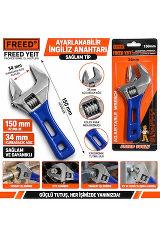 İngiliz Anahtarı Kurbağacık Ağız Kısmı :34 Mm Uzunluk :150 Mm Uzunluk Sağlam Tip