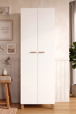 Robin Home Porto 2 Kapaklı Ahşap Ayaklı Çok Amaçlı Dolap Mutfak Kiler Erzak Banyo Dolabı Ayakkabılık Beyaz