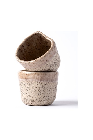 Must Bej/beyaz Stoneware El Yapımı Mug & Türk Kahvesi Karışık 2li Set 8638 Bej Beyaz
