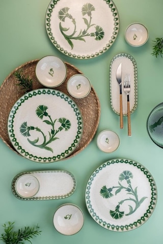 Kütahya Porselen Ottoman Elegance 14 Parça 6 Kişilik Kahvaltı Takımı, Yeşil Diğer