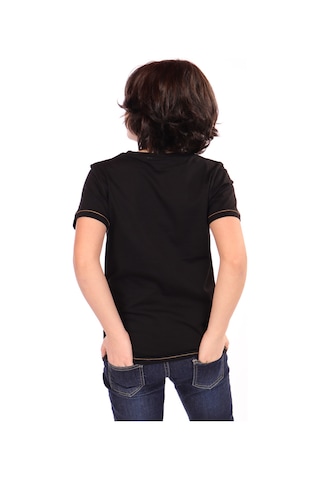 Toontoy Kids Toontoy Erkek Çocuk Önü Süs Cepli Yazı Baskılı Tişört Siyah