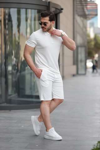 Etiler Collection Erkek Yakalı Fermuarlı T-shirt Şort Ikili Takım Beyaz