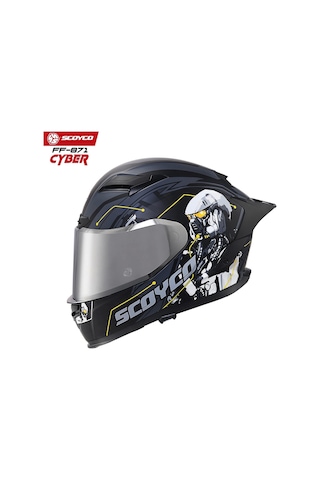 Gri Camlı + Scoyco Ff-871 Cyber Güneş Vizörlü Kapalı Kask Gri - Mat Siyah