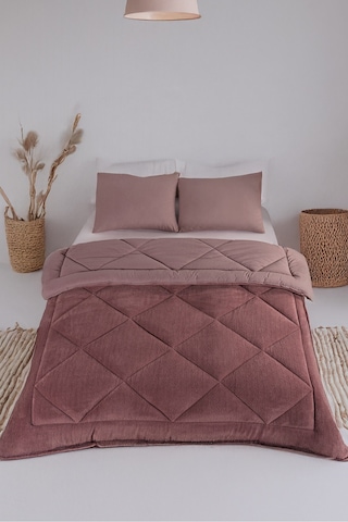 Lüks Wellsoft Çift Taraflı Yumuşak 4 Mevsim Yorgan Seti Yorgan Uyku Seti Çeyiz 195 X 215cm Gül Kurusu