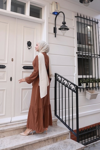 Lara Kumaş Bağlamalı Elbise - Taba / E0124 Taba