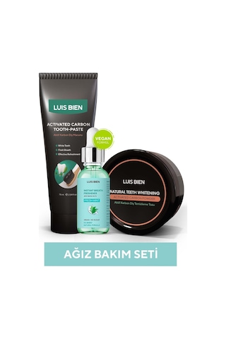 Luis Bien Ağız Bakım Seti Aktif Karbon Diş Tozu 50 G + Aktif Karbon Diş Macunu 75 ML + Naneli Ağız Bakım Suyu 30 ML