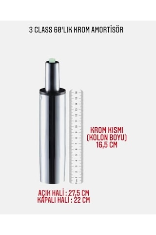 3 Class 60'lık Krom Amortisör, 16.5 Cm Kolon Boyu, 27.5 Cm Açık Hali, 22 Cm Kapalı Hali