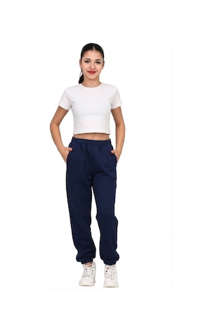 Erdem Kıds Unisex Kız Erkek Çocuk Paçası Lastikli 3 İplik Şardonlu İçi Pamuklu Okul Eşofman Altı Pantolon Lacivert Lacivert