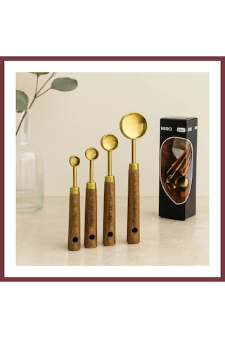Storeşahin Altın Renk Metal 4'lü Ölçü Kaşık Seti 15ml, 5ml, 2.5ml, 1.25ml Shn0720