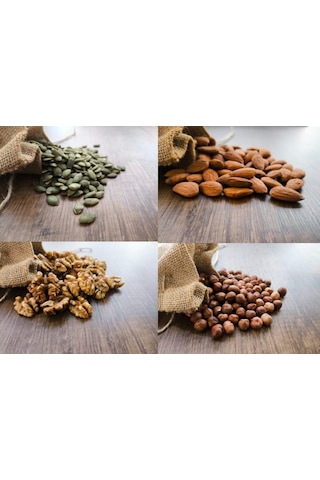 Zehre 4'lü Avantaj Paketi 250 Gr Çiğ Kabak Çekirdeği İçi + 250 Gr Çiğ Badem İçi + 250 Gr Çiğ Fındık İçi + 250 Gr Ceviz İçi 1 KG