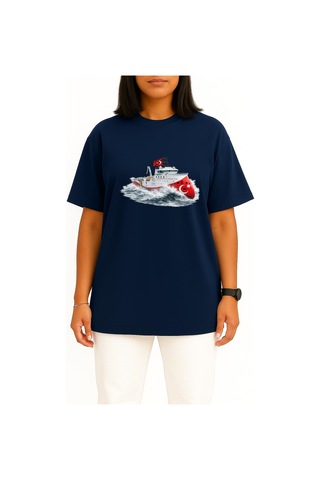 Bahriyeli Collection Oversize Rv Barbaros Hayreddin Paşa Dalgalar Arası Göğüs Ve Sırt Baskılı Unisex T-shirt Lacivert