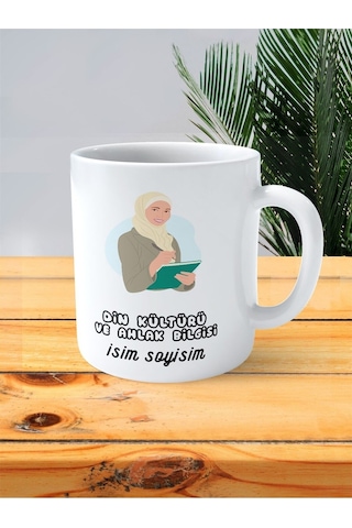 Din Kültürü Ahlak Öğretmeni Baskılı Kupa Bardak İsimli Kişiye Özel Başörtüsü Tesettür Çok Renkli