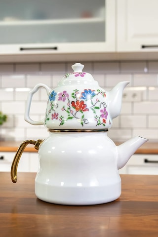 Emaye Royal Porselen Demlikli Çaydanlık Piraye