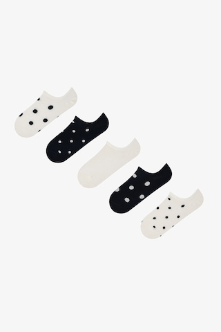 Penti 3 Çift Burun Dikişsiz Pamuklu Renkli Puantiye Desenli Sneaker Çorap Siyah Beyaz