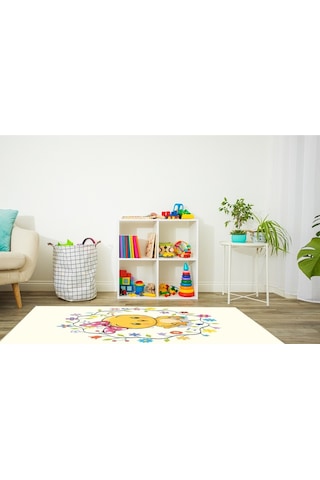 Kaymaz Tabanlı Ince Yıkanabilir Çocuk Halısı Çiv Çiv