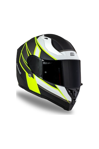 Strada Competition Beyaz-sarı-siyah Kask Güneş Vizörlü C1 Gri