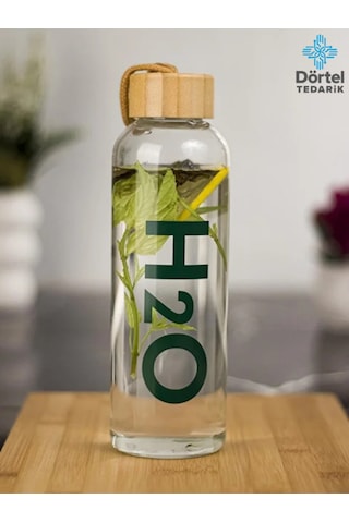 H2o Bambu Kapaklı Cam Matara Bez Kılıf Hediyeli 600 Ml Beyaz