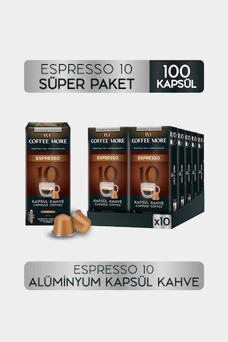 Coffee More 10 Espresso Kapsül Kahve 10 X 10 Paket 100 Adet Nespresso Uyumlu Kapsül Kahve