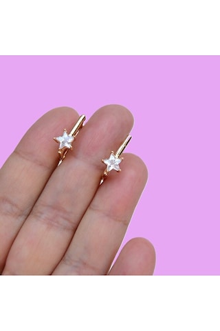 Yıldız Taşlı Kare Küpe Halka Küpe Tektaş Yıldız Detaylı 14 Mm Renkli