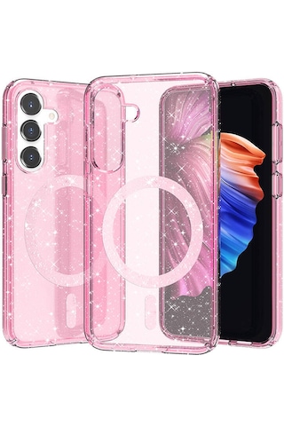 Samsung Galaxy Uyumlu Z Fold 6 Kılıf Magsafe Destekli Ve Renkli Simli Sert Şeffaf Tpu Silikon Kapak Royal Case/allstar Pembe