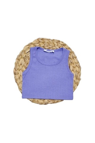Kız Çocuk Fitilli Crop Atlet 001 Mor