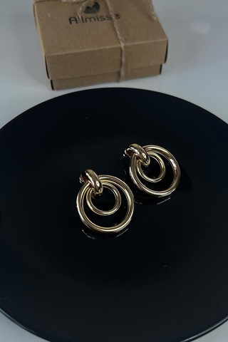 Gold Rose Kaplama İç İçe Halka Premium Çelik Küpe Gold