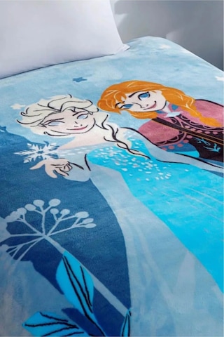 Taç Frozen Kız Çocuk Battaniye Tek Kişilik Mavi
