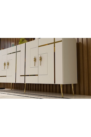 Honest Konsol Tv Sehpası Çok Amaçlı Dolap 150 Cm Beyaz Altın