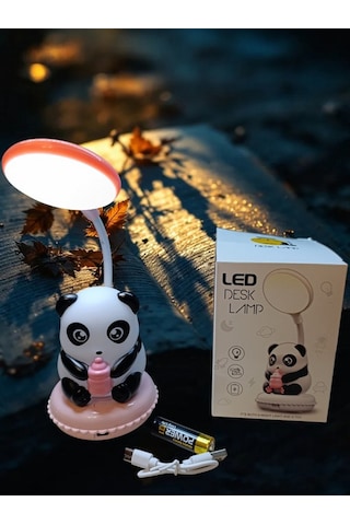 Panda Figürlü Katlanabilir Ve Şarjlı Pilli Led Masa Lambası Çok Renkli
