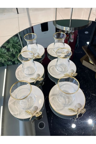 Alfafe Home Pandoranin Kutusu Porselen Tabakli Taşli Hediyelik Cay Seti Beyaz