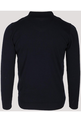 Erkek Polo Yaka Triko Lacivert Slim Fit Yarım Fermuarlı Balık Sırt Desenli Pamuklu Kazak Ncs Jeans 3006-lacivert Lacivert