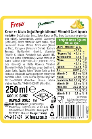 Freşa Premium Kavun Muzlu Vitaminli Maden Suyu 250 Ml X 24 Adet