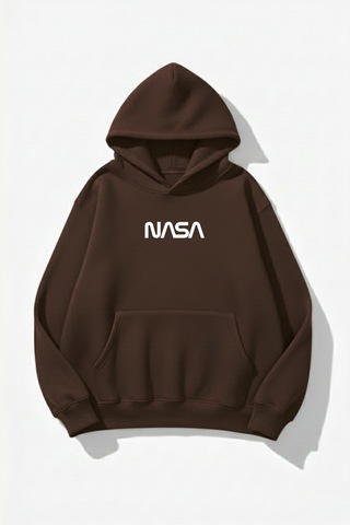 Uyguntarz Unisex Yumuşak Dokulu Baskılı Tasarım Oversize 3 İplik Hoodie Sweatshirt Kahverengi
