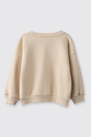 Panço Kız Bebek Nakış Detaylı Yumuşak Dokulu Bej Sweatshirt Krem