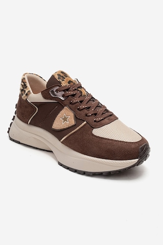 Luvishoes Bıella Kahverengi Süet Desenli Kadın Sneaker Kahverengi