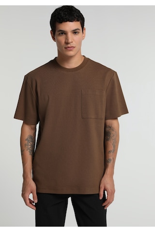 Colin's Colins Relaxed Fit Yuvarlak Yaka Düz Erkek Kahverengi Kısa Kol Tişört Cl1080498 Q1.v2 Tpe Gri