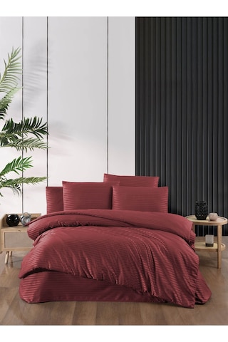 Bordo Saten Nevresim Takımı Bordo