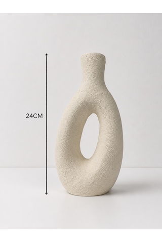 24 Cm Dekoratif Vazo - Seramik Görünümlü Yapay Çiçek Vazosu - Modern Ev & Ofis Dekorasyon Beyaz