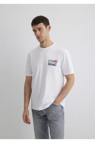 Mavi - Baskılı Beyaz Tişört 0612998-620 Beyaz