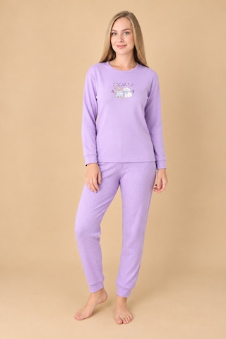 Wordex Fawn 6002 İnterlok Sevimli Köpek Desenli Kışlık Ev Kadın Pijama Takımı Lila