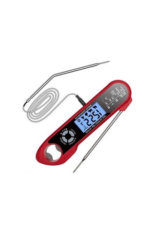 Ulzyvf Hızlı Oku Çift Problu Su Geçirmez Yemek Termometresi - Alarmlı Açılır Fonksiyonlu Kırmızı Kırmızı