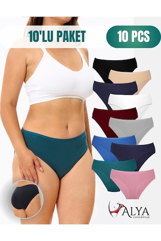 Alya Underwear Kadın Külot Basic Slip Renkli Pamuklu Iç Çamaşırı 10'lu Paket Multicolor-x32 Multicolor - X36