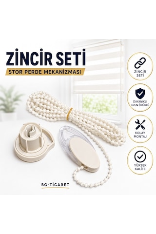 Takmatik Stor Perde Mekanizması Zincir Takımı Set Zebra Perde Mekanizması Krem